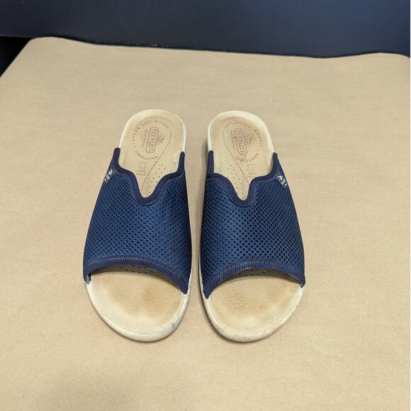 Fly Flot Navy Blue Mesh Comfort Sandals Slip On Mules Open Toe Cushioned SHoes - Picture 2 of 7